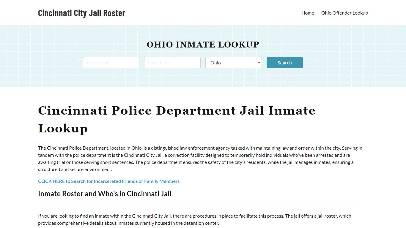 Cincinnati Police Department & City Jail, OH Inmate Roster, Arrests ...